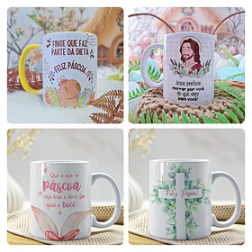 Kit 20 Artes para Caneca Páscoa Arquivo em Png