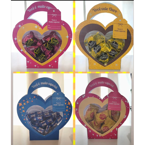 Kit Digital para Sacolinha Coração para chocolates Arquivo em Pdf 