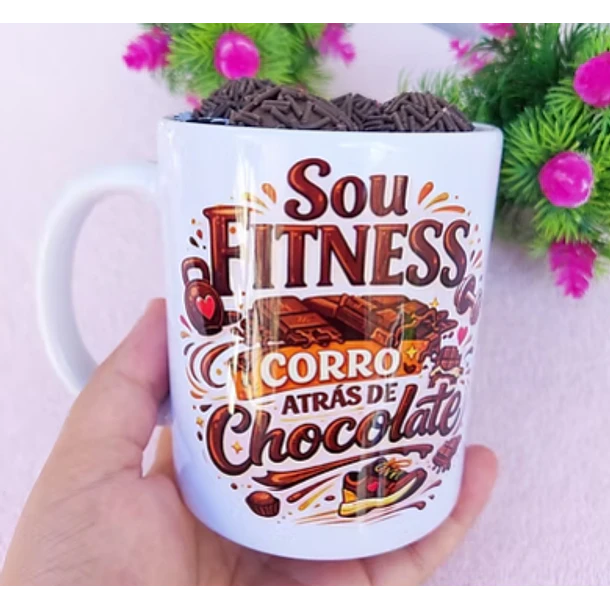 Kit Digital Artes para Caneca Sou fitness corro atrás de chocolate Para Sublimação 