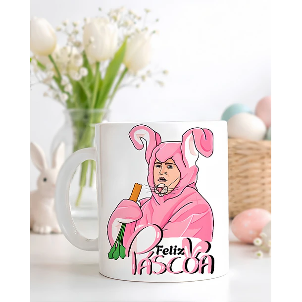 Kit Digital Artes para Caneca Feliz Páscoa - Chandler Bing  em Png 