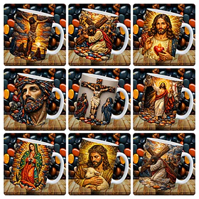 Kit Digital 12 Arte para Caneca Jesus Cristo Arquivo em Jpg Para Sublimação