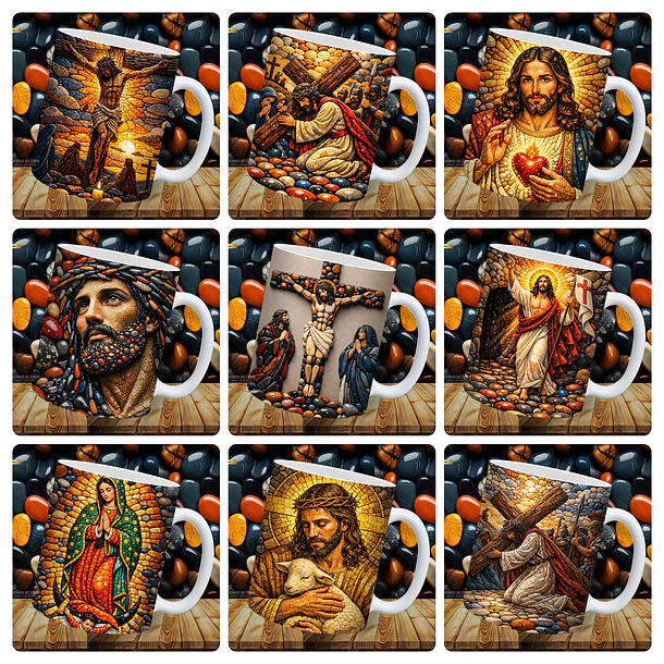 Kit Digital 12 Arte para Caneca Jesus Cristo Arquivo em Jpg Para Sublimação 