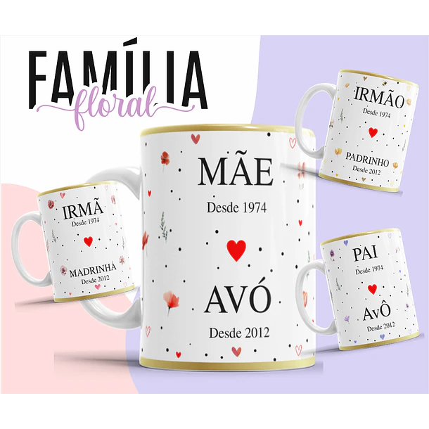 12 Artes para Caneca Floral Família Arquivo Editável  1