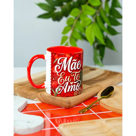 Arte Caneca Dia das Mães  PNG para Sublimação Frase Mãe eu Te amo Vermelho