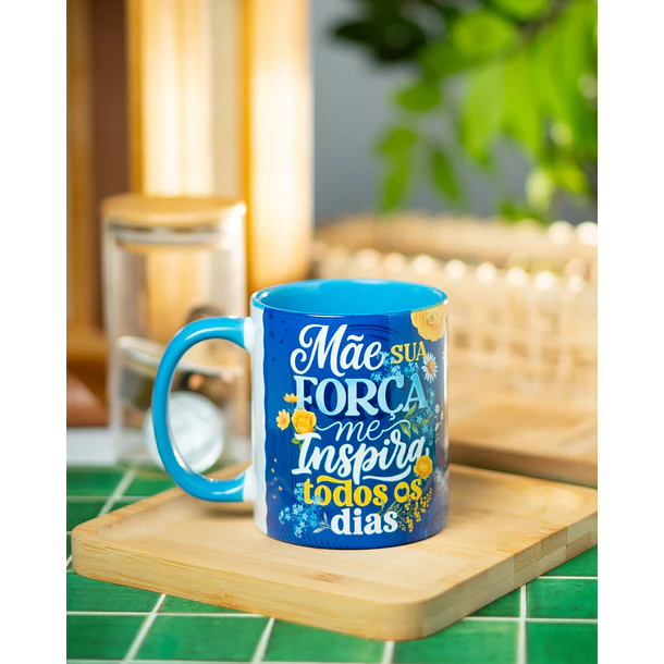 Arte Caneca Dia das Mães  PNG para Sublimação Frase Mãe Força me inspira todos os dias 