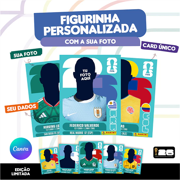 Figurinha da Copa do Mundo 2026 Personalizada Uruguai - Editável no Canva 