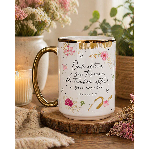 Artes para Caneca Onde estiver o seu tesouro ali tambem estará o seu coração Mateus 621 em Png  1