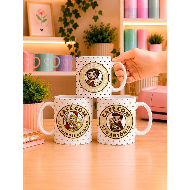 10 Artes para Caneca Santinhos Catolicos Café com Voce Arquivo Editável  3