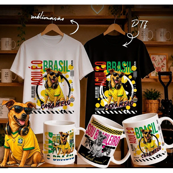 23 Artes para Caneca e Camisa Cãozinho Caramelo Brasil Arquivo em Png  3