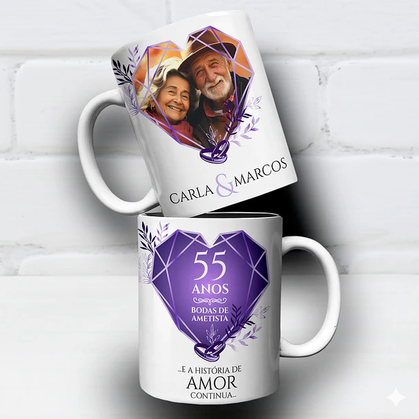 Arte para Caneca Bodas de Ametista 55 Anos de Casamentos Arquivo Editável 2