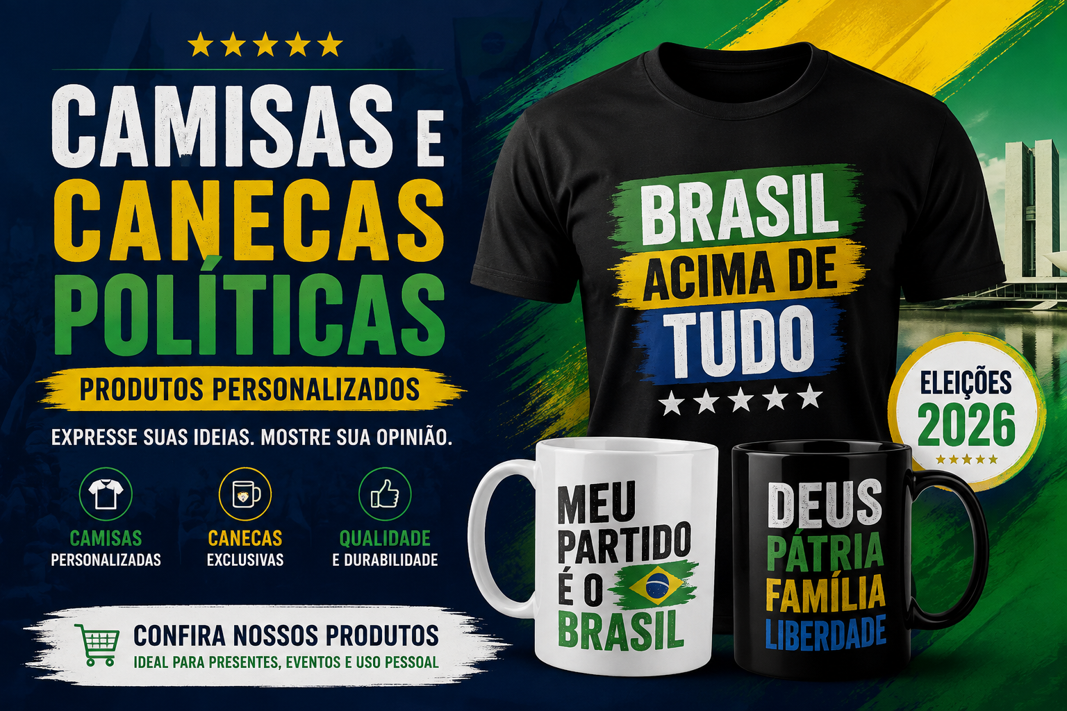 Camisas e Canecas Políticas: Produtos em Alta nas Eleições 2026