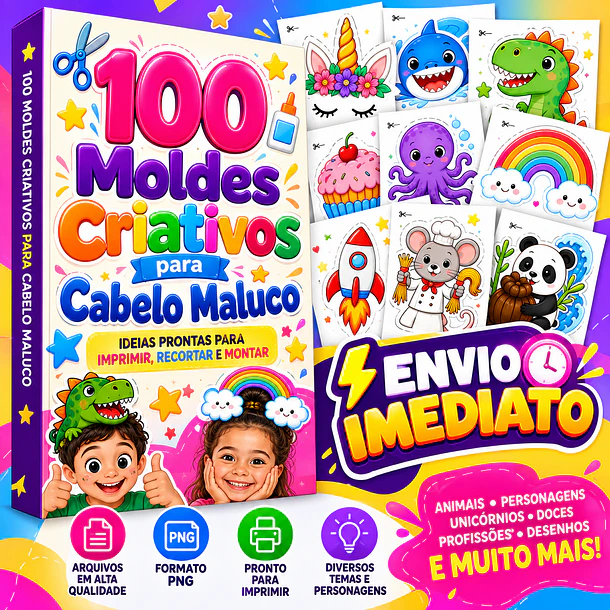 Pack 100 Artes Para Cabelo Maluco - Pronto Para Imprimir + Bonus Mochila Maluca 