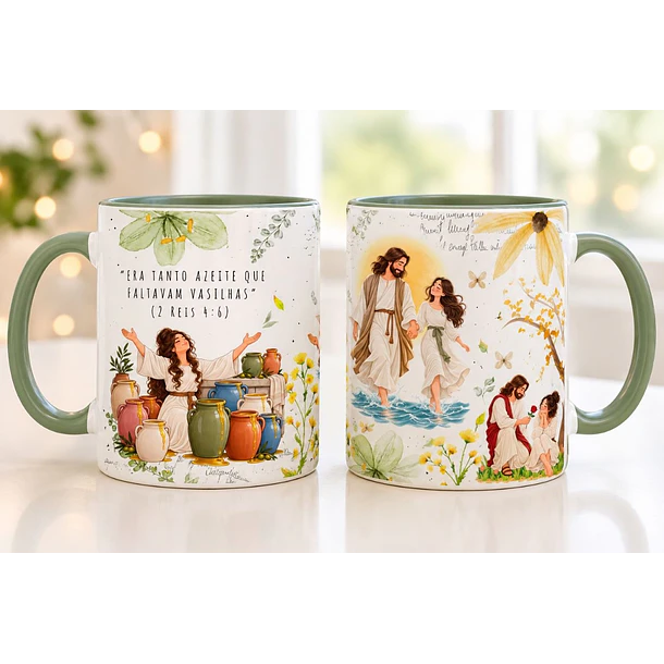 Artes para Caneca Era tanto azeite que faltavam vasilhas - 2 reis 4:6 em Png  