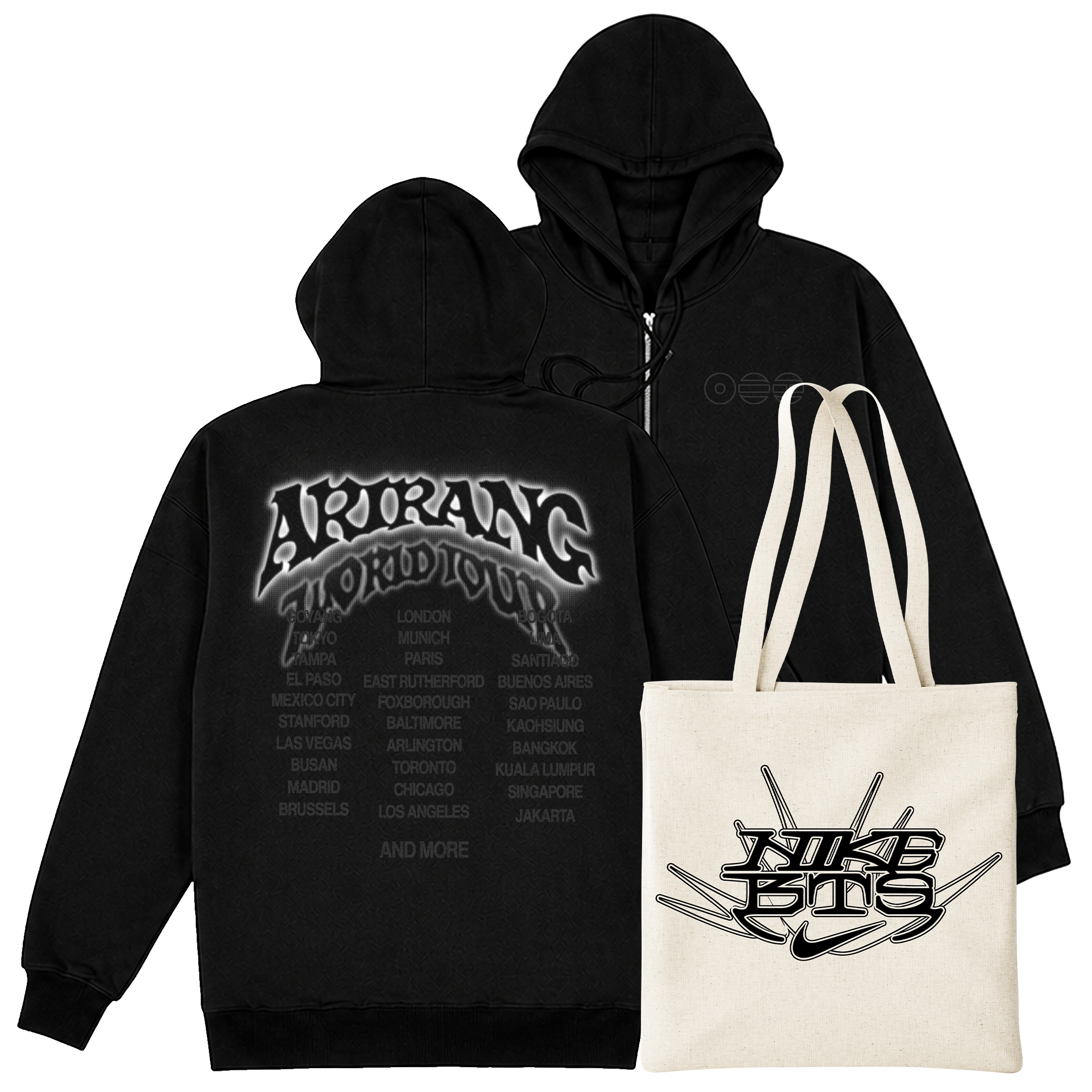 PACK PROMO NIKE Poleron con cierre BTS Arirang + Tote Bag  2