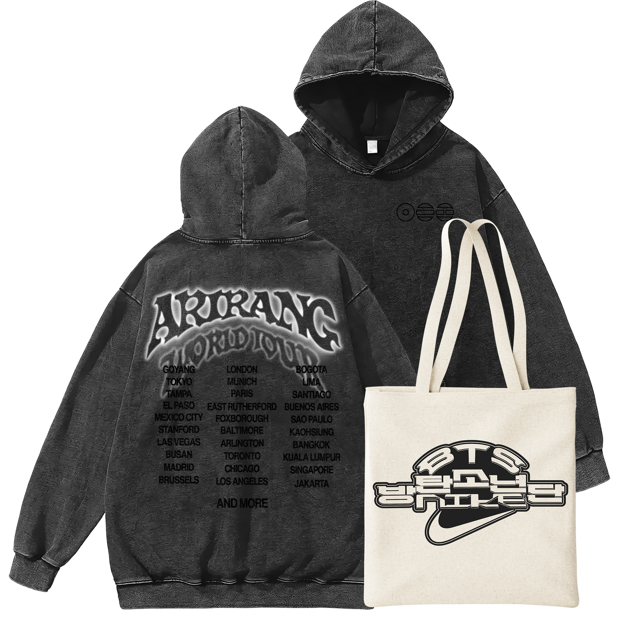 PACK PROMO NIKE Poleron Acid Wash BTS Arirang WORLD TOUR #3 + Tote Bag  1