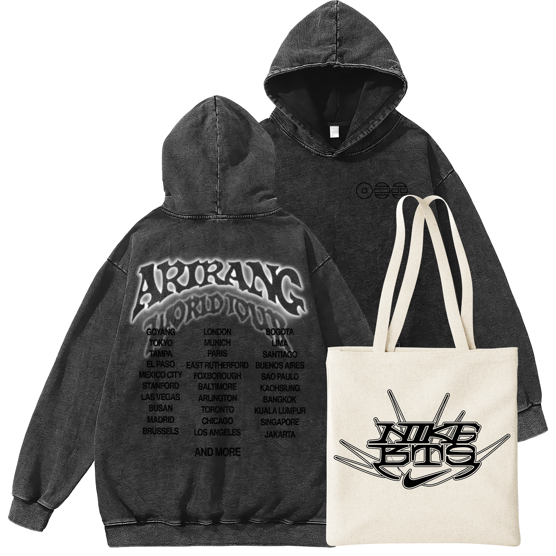 PACK PROMO NIKE Poleron Acid Wash BTS Arirang WORLD TOUR #3 + Tote Bag  2