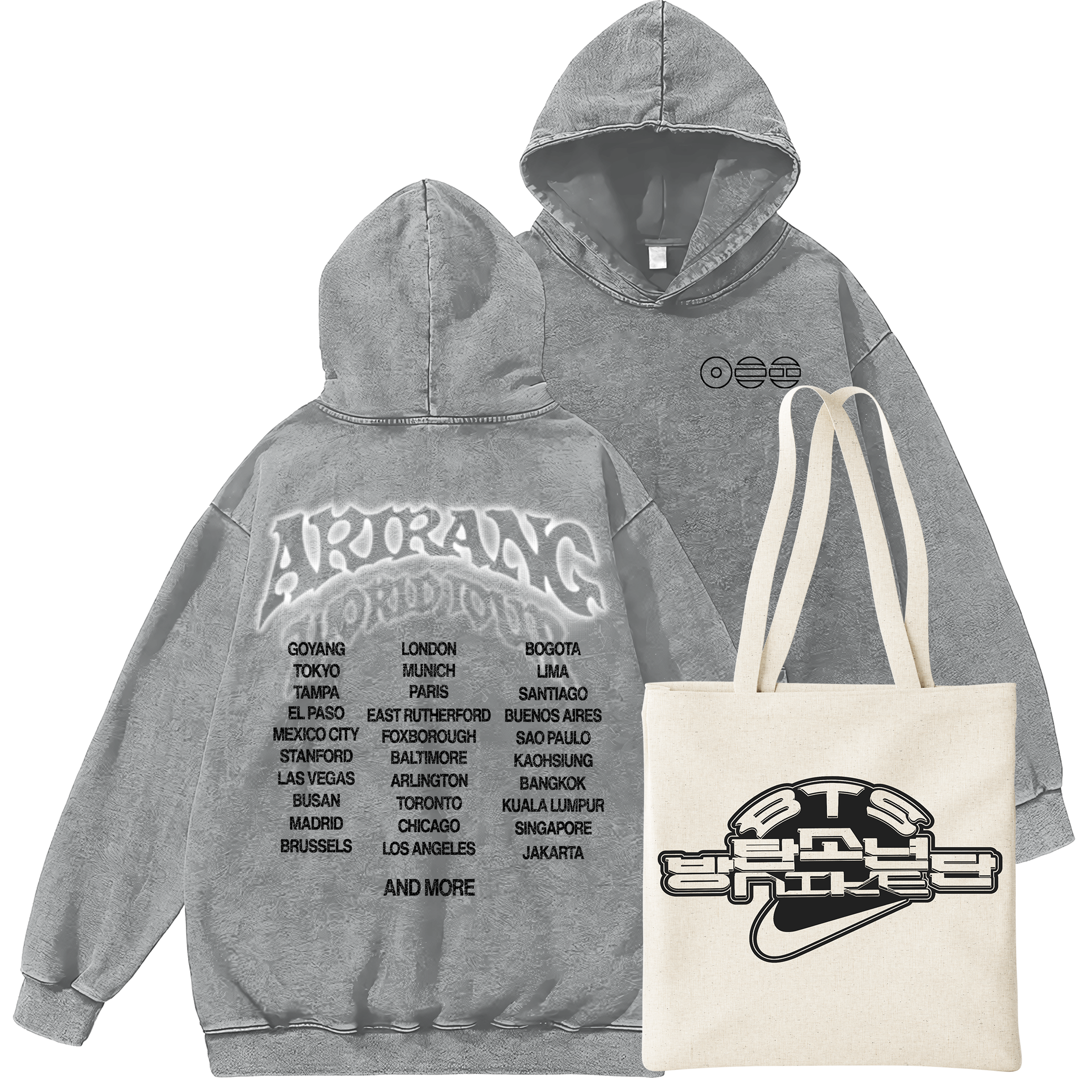 PACK PROMO NIKE Poleron Acid Wash BTS Arirang WORLD TOUR #3 + Tote Bag  3