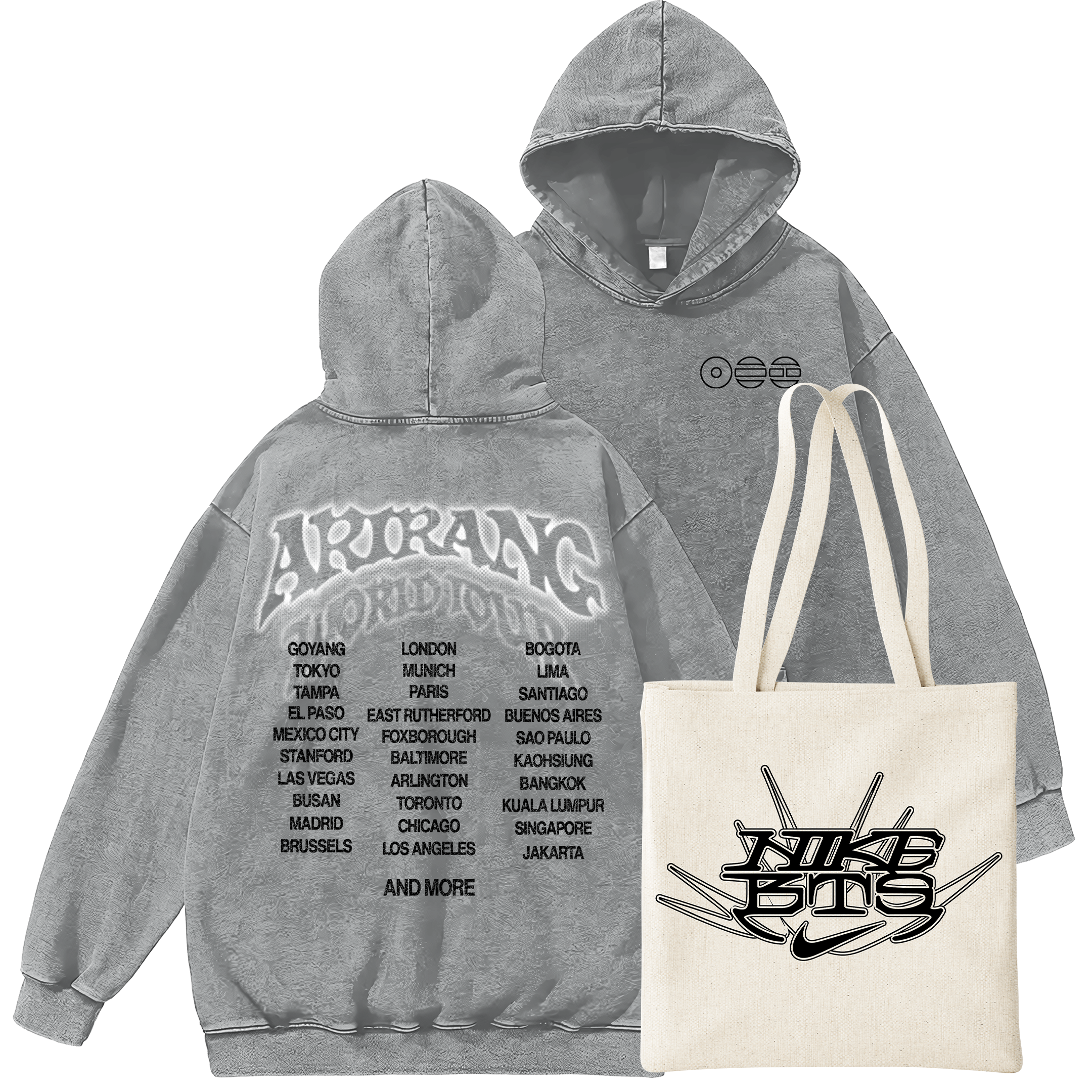 PACK PROMO NIKE Poleron Acid Wash BTS Arirang WORLD TOUR #3 + Tote Bag  4