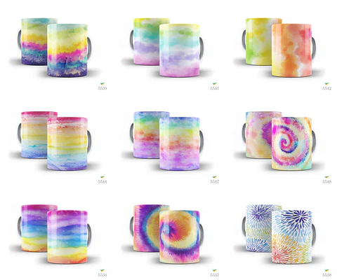 12 Artes Canecas Tie Dye Editável em Corel Draw