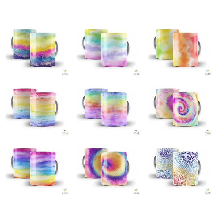 12 Artes Canecas Tie Dye Editável em Corel Draw 1
