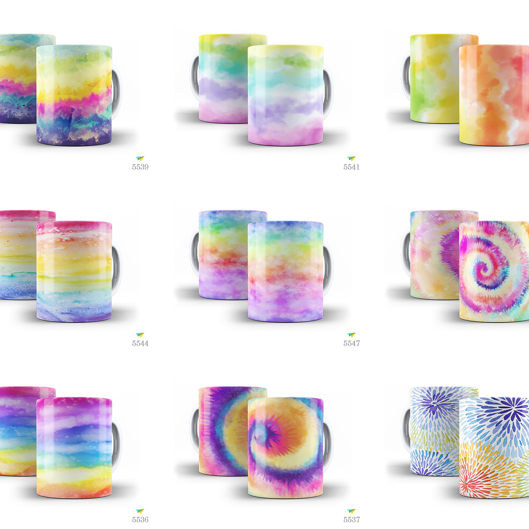 12 Artes Canecas Tie Dye Editável em Corel Draw 1
