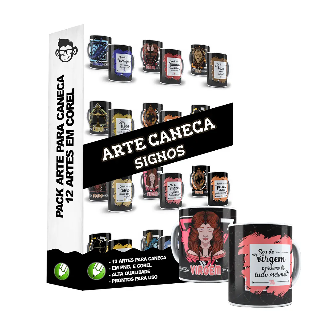 12 Artes Canecas Signos Editável em Corel Draw 1