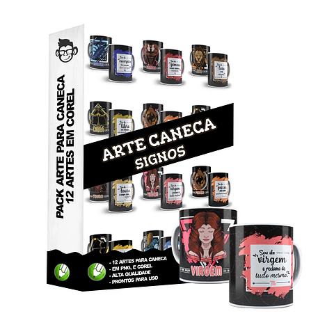 12 Artes Canecas Signos Editável em Corel Draw