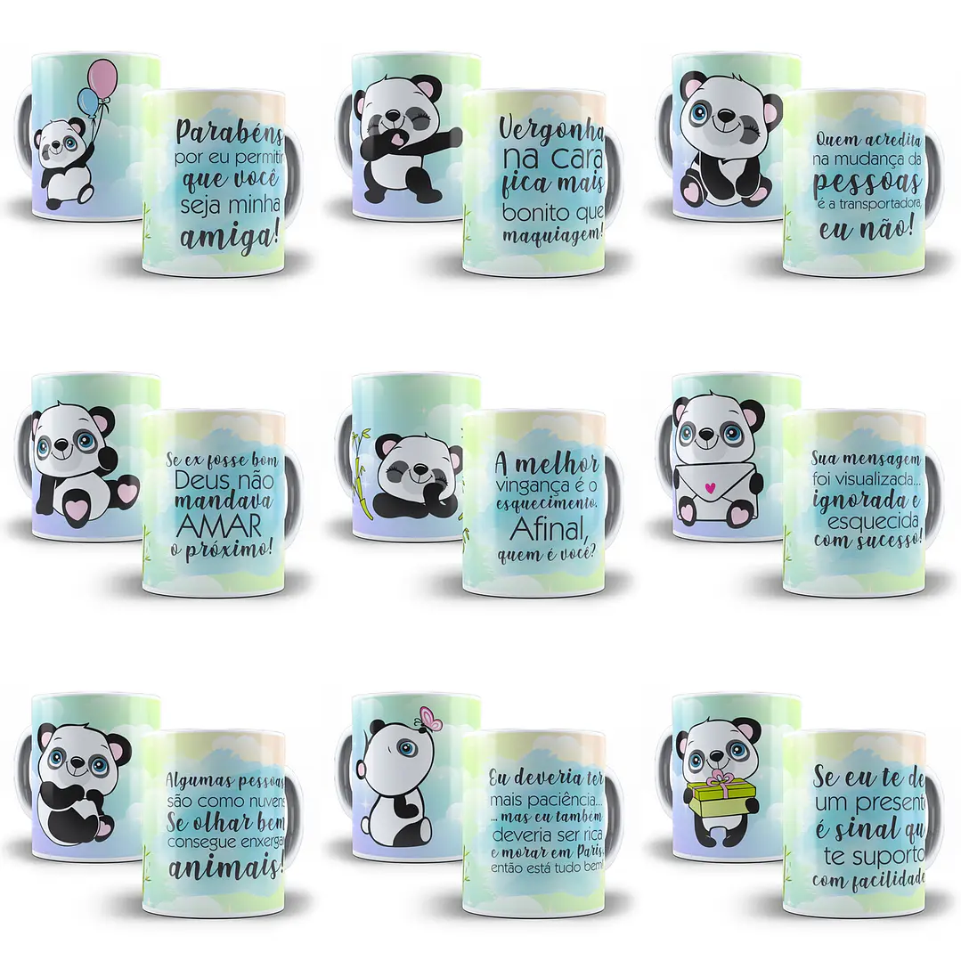 15 Artes Caneca Panda Ironico Editável em Corel Draw 1