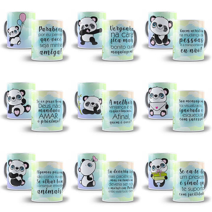 15 Artes Caneca Panda Ironico Editável em Corel Draw 1