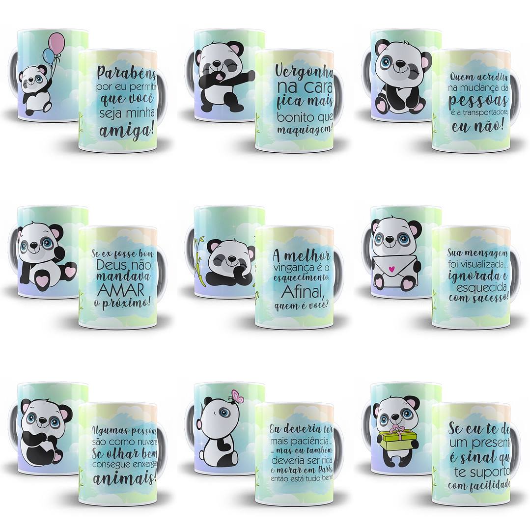 15 Artes Caneca Panda Ironico Editável em Corel Draw 1
