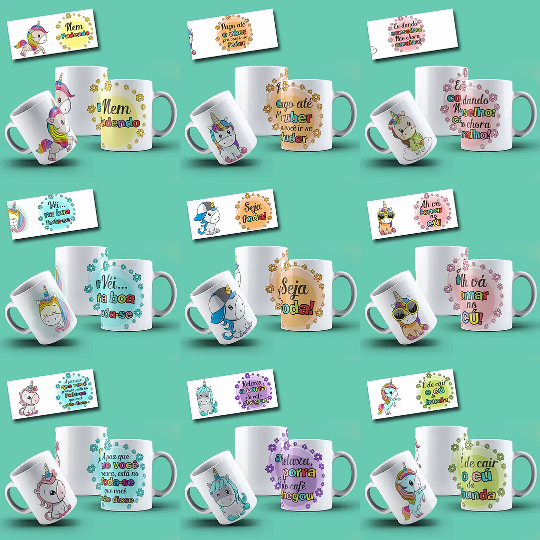 15 Artes Caneca Unicornio Sem Humor Editável em Corel Draw 1