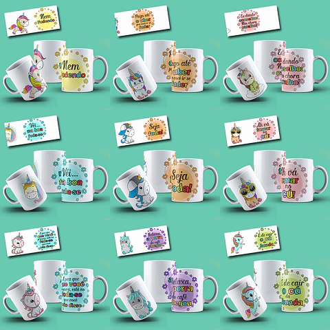 15 Artes Caneca Unicornio Sem Humor Editável em Corel Draw