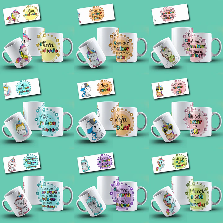 15 Artes Caneca Unicornio Sem Humor Editável em Corel Draw 1