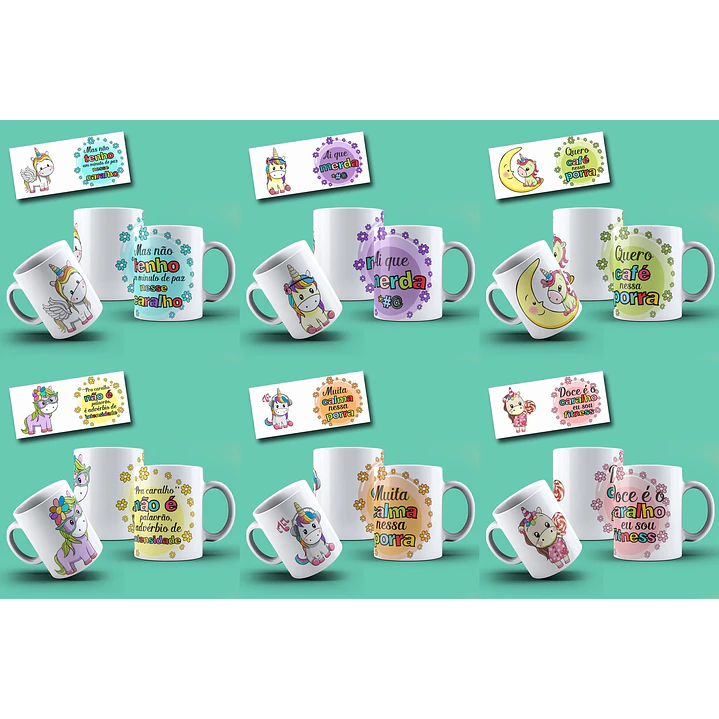 15 Artes Caneca Unicornio Sem Humor Editável em Corel Draw 2