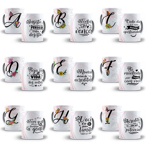 26 Artes Caneca Alfabeto Floral 2021 Editável em Corel Draw