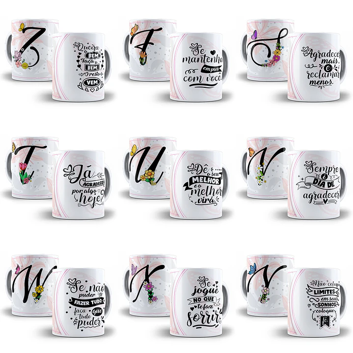 26 Artes Caneca Alfabeto Floral 2021 Editável em Corel Draw 3