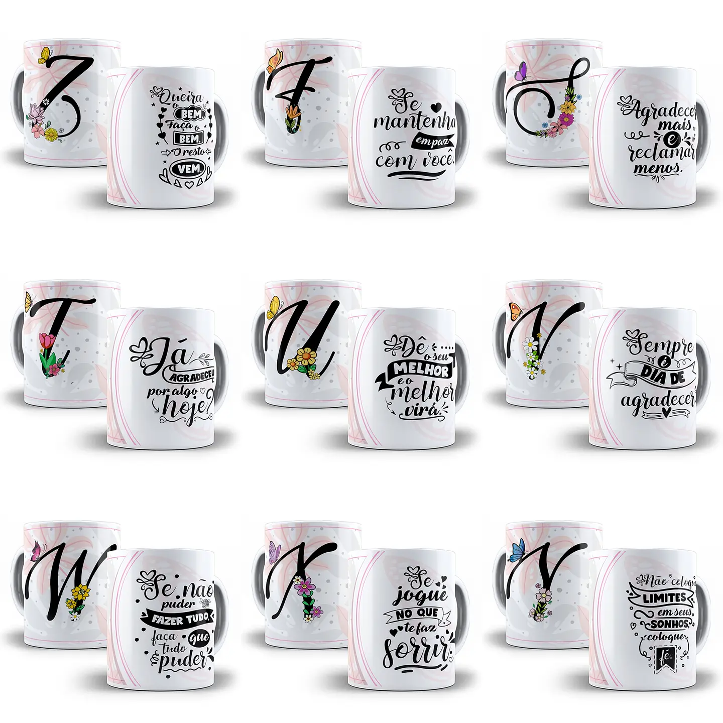 26 Artes Caneca Alfabeto Floral 2021 Editável em Corel Draw 3