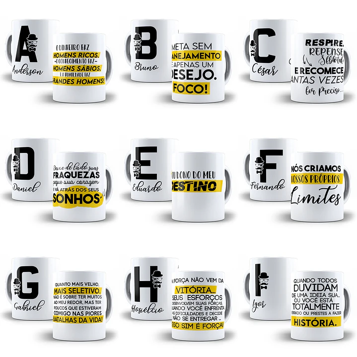 26 Artes Caneca Alfabeto Masculino Editável em Corel Draw 2