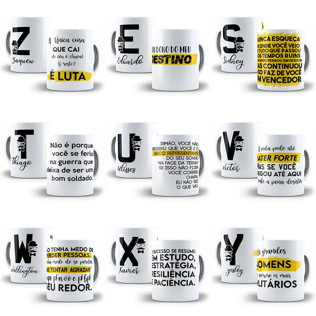26 Artes Caneca Alfabeto Masculino Editável em Corel Draw 4