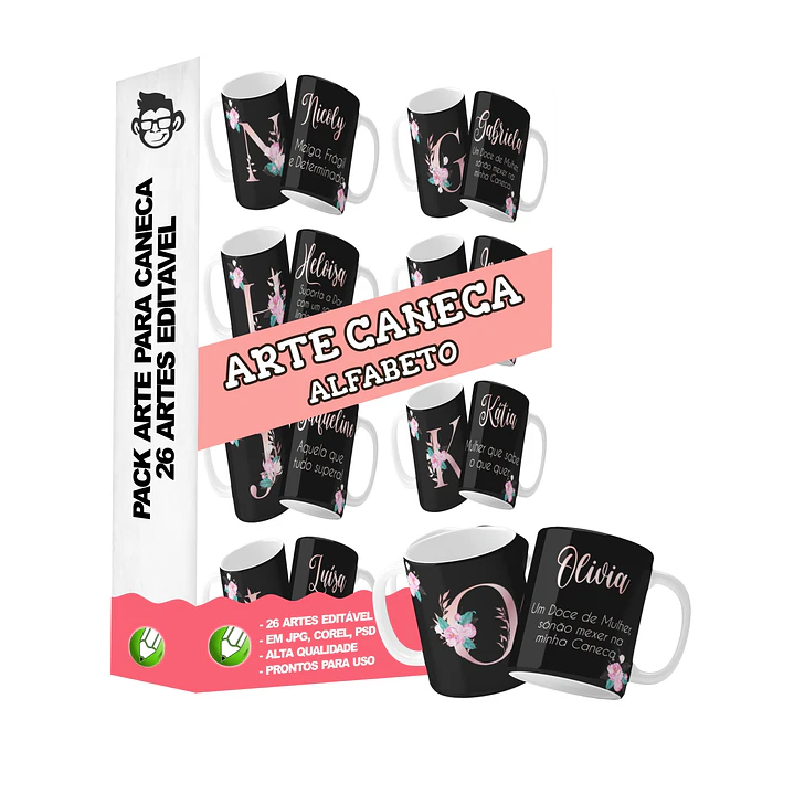 26 Artes Caneca Alfabeto Nomes e Significados Editável em Photoshop 2