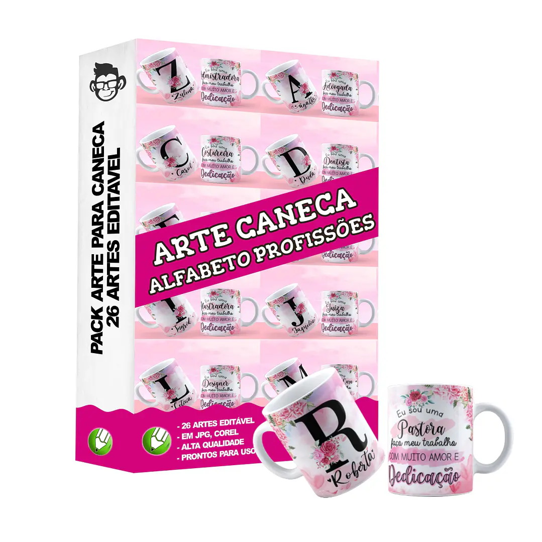 26 Artes Caneca Alfabeto Profissões Editável em Corel Draw 4