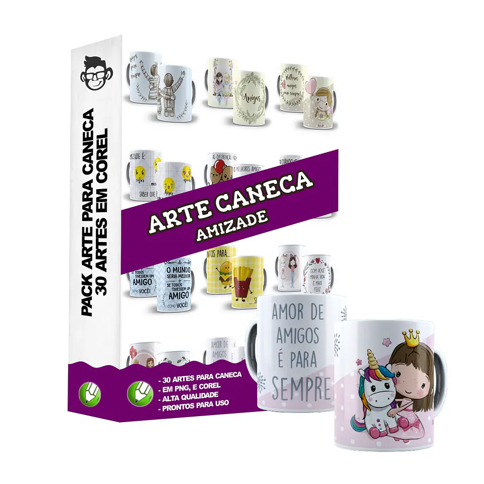 30 Artes Caneca Amizade Editável em Corel Draw 1