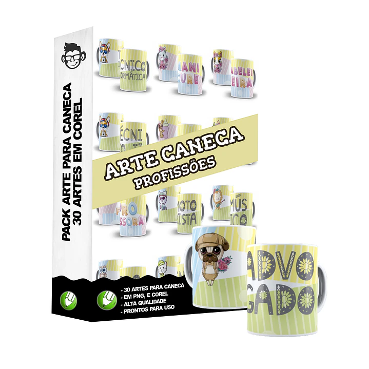 30 Artes Caneca Profissão Editável em Corel Draw 4