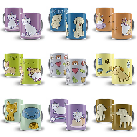 37 Artes Caneca Pet Pets Animais Editável em Corel Draw