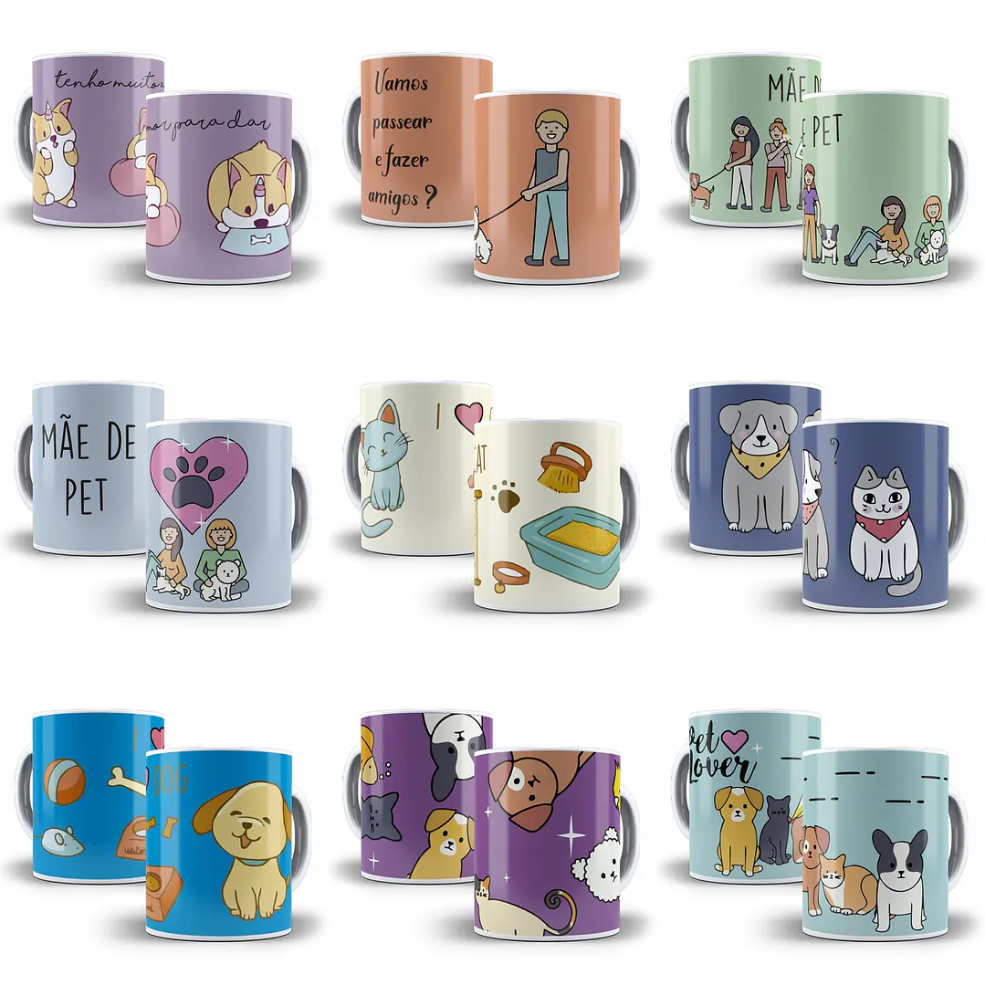 37 Artes Caneca Pet Pets Animais Editável em Corel Draw 2