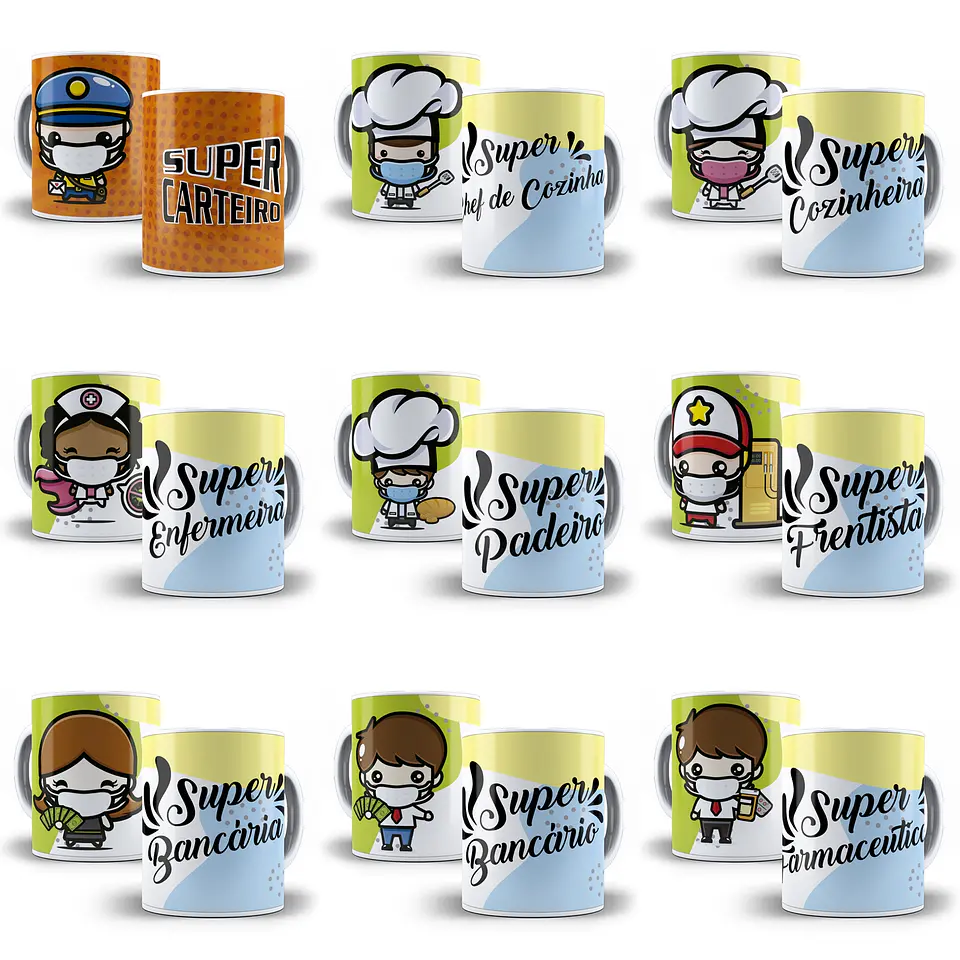 49 Artes para Caneca Profissão Linha de Frente Editável em Corel Draw 2