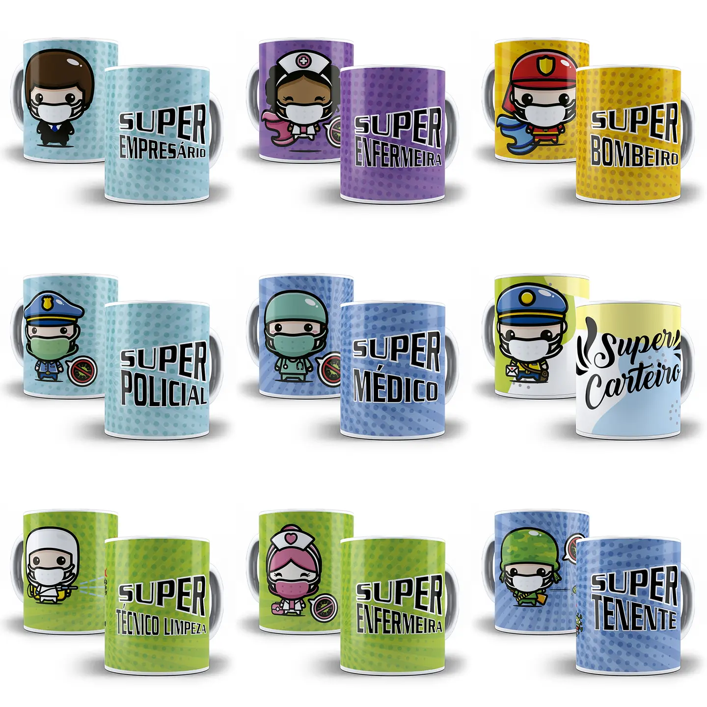 49 Artes para Caneca Profissão Linha de Frente Editável em Corel Draw 3