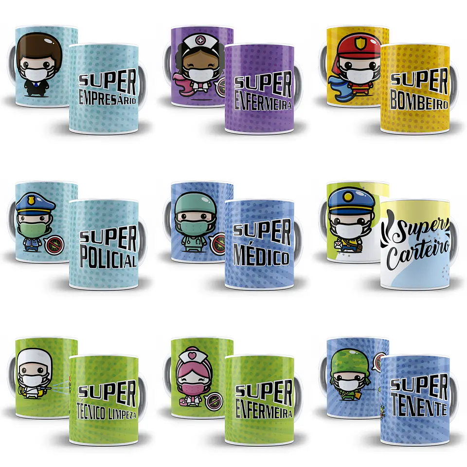 49 Artes para Caneca Profissão Linha de Frente Editável em Corel Draw 3