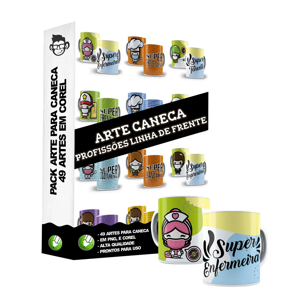 49 Artes para Caneca Profissão Linha de Frente Editável em Corel Draw 5