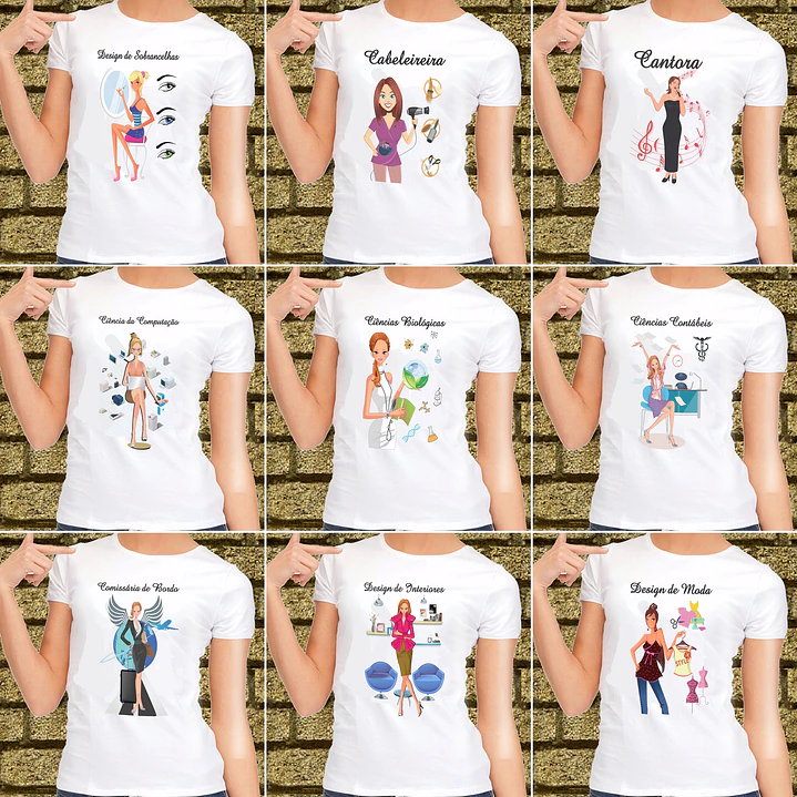 58 Artes para Camisa Cursos e Profissões Editável em Corel Draw 2